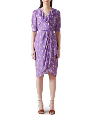 LK Bennett Ophelia Floral Short Sleeve Faux Wrap Dress - Purple