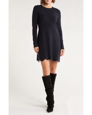 French Connection Long Sleeve Scallop Hem Knit Dress - Blue