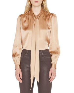 FRAME Tie Neck Silk Blouse - Natural