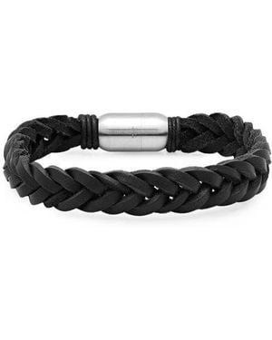 Steeltime Braided Leather Bracelet - Black