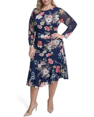 Vince Camuto Long Sleeve Mesh Body-Con Midi Dress - Blue