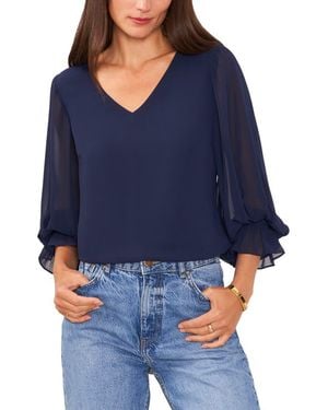 Vince Camuto Ruffle Sleeve V-Neck Blouse - Blue