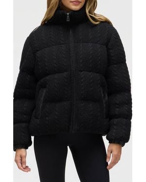 NVLT Cable Stitch Channel Quilted Puffer Jacket - Black