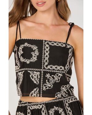 Astr Tie Strap Mosaic Embroidery Crop Top - Black