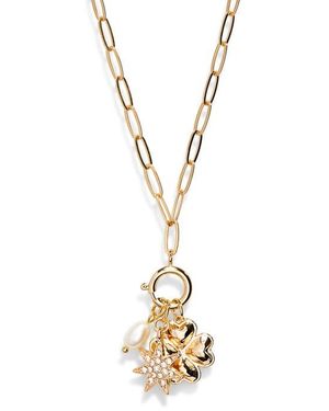 Cara Faux Pearl Charm Necklace - Metallic