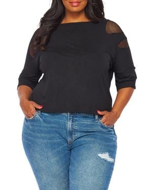 BLUEGREY Fishnet Double Notch Sleeve T-Shirt - Black