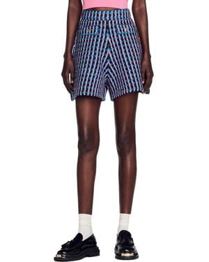 Sandro Gilo High Waist Tweed Shorts - Blue