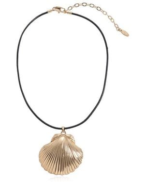 Ettika Clam Shell Pendant Leather Cord Necklace - Metallic