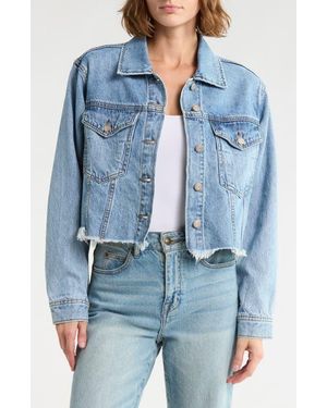 Current/Elliott Fray Hem Crop Denim Trucker Jacket - Blue