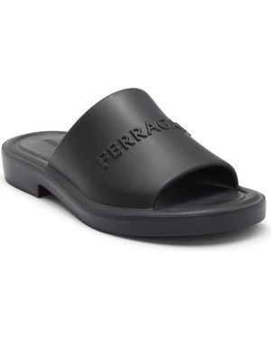Ferragamo Giuneva Logo Embossed Slide Sandal - Black