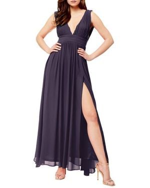 Love By Design Chiffon Plunging Maxi Dress - Blue