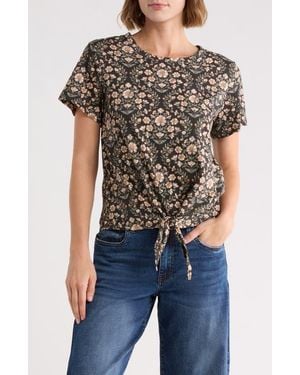 Lucky Brand Tie Front Embroidered Tee - Black