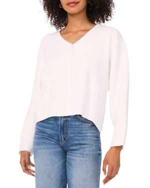 Vince Camuto V-Neck Ribbed Sweater - White