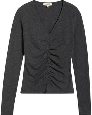 Madewell Shirred V-Neck Long Sleeve Top - Black