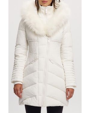 Noize Gigi Vegan Faux Fur Trim Quilted Parka - White