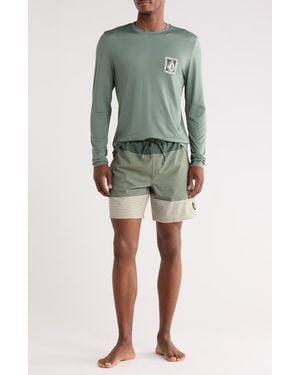 Volcom Long Sleeve Swim T-Shirt & Swim Shorts Set - Green