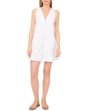 1.STATE Zip Front Eyelet Embroidered Minidress - White