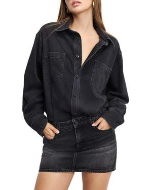 GOOD AMERICAN Denim Long Sleeve Mini Shirtdress - Black