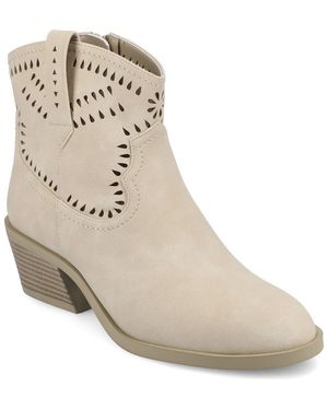Journee Collection Eyelet Block Heel Bootie - Natural