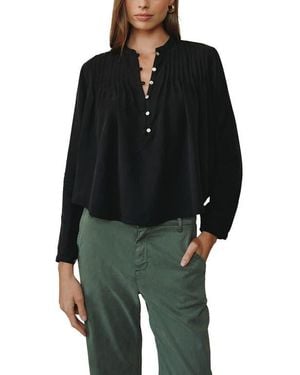 Bella Dahl Pintuck Popover Chiffon Top - Black