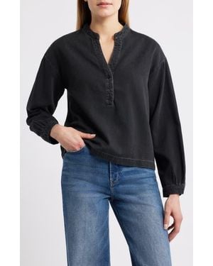 Cloth & Stone Shirred Cotton-Blend Denim Top - Black