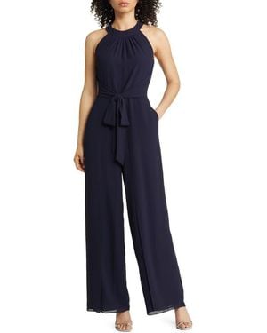 Vince Camuto Halter Neck Chiffon Jumpsuit - Blue