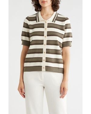 Adrianna Papell Stripe Polo Sweater - Natural