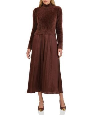 Avec Les Filles Long Sleeve Mixed Media Maxi Dress - Brown