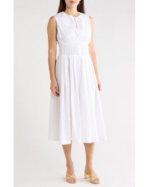 Halogen® Sleeveless Pintucked Empire Waist Cotton Midi Dress - White