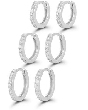Glaze Jewelry Set Of 3 Cubic Zirconia Huggie Hoop Earrings - White