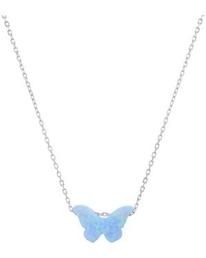 Queen Jewels Sterling Opal Butterfly Necklace - Blue