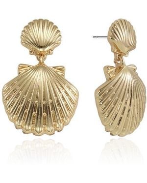 Ettika Double Scallop Shell Drop Earrings - Metallic
