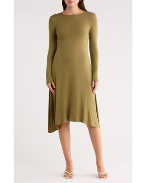 Go Couture Long Sleeve Flare Swing Dress - Green