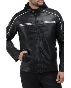 Xray Jeans Faux Leather Hooded Moto Jacket - Black