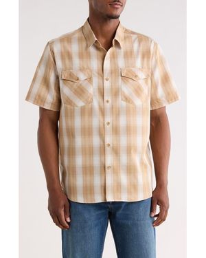 Frye Plaid Short Sleeve Dobby Button-Up Shirt - Natural
