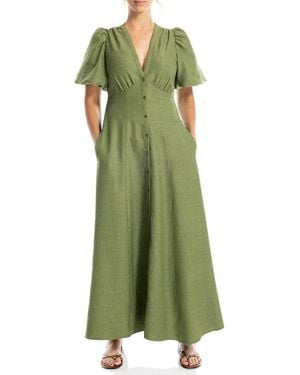 Max Studio Bubble Sleeve Maxi Dress - Green
