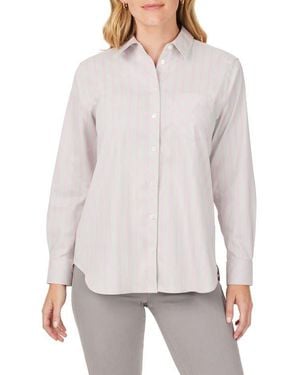 Foxcroft Striped Boyfriend Button-Up Shirt - White