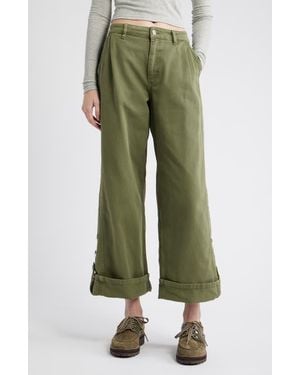 Damson Madder Wylie Button Cuff Wide Leg Organic Cotton Jeans - Green