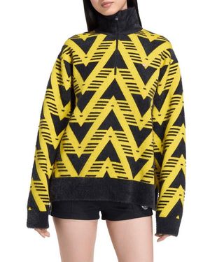 adidas Chevron Knit Half Zip Pullover Sweater - Yellow