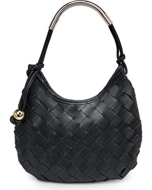 Moda Luxe Woven Faux Leather Shoulder Bag - Black