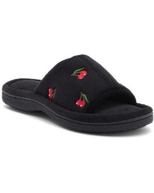 Isotoner Fruit Embroidered Slide Slipper - Black