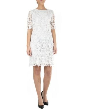Nina Leonard Jewel Neck Lace Dress - White