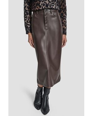 DKNY Faux Leather Midi Skirt - Gray