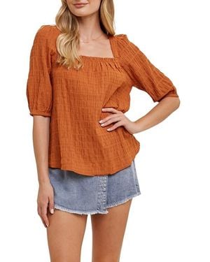 Wishlist Textured Balloon Sleeve Top - Orange