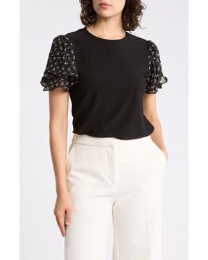 Cece Floral Flutter Sleeve Top - Black