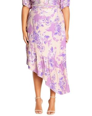 City Chic Isabella Floral Asymmetric Skirt - Pink