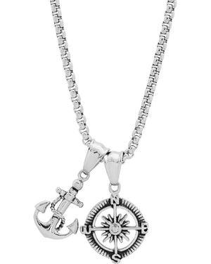Steeltime Anchor & Compass Pendant Necklace - Metallic