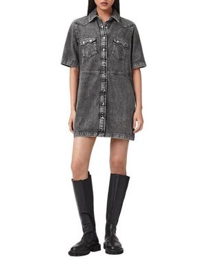 AllSaints Rock Short Sleeve Denim Shirtdress - Black