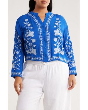 Forgotten Grace Embroidered Long Sleeve Button-Up Shirt - Blue
