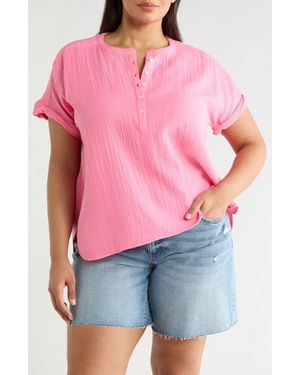 Caslon Cotton Gauze Popover Top - Red